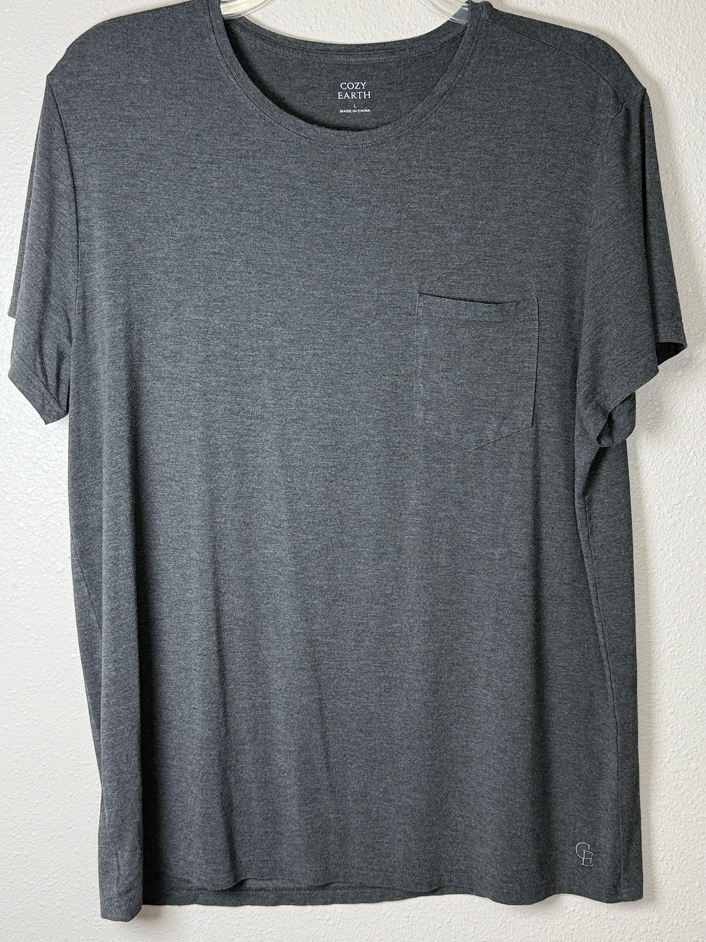 Cozy Earth Bamboo Stretch Knit Tee Shirt Men L Charcoal Pocket Pajama Lounge